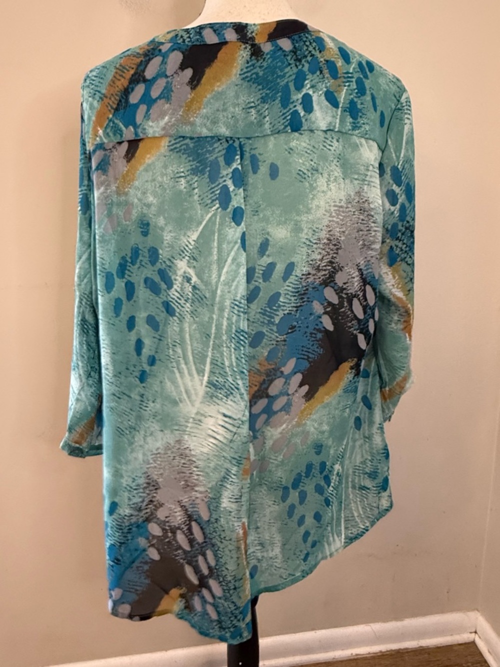 Ambrosia semi sheer long sleeves top artsy peacock colors SZ 14 - Picture 4 of 14